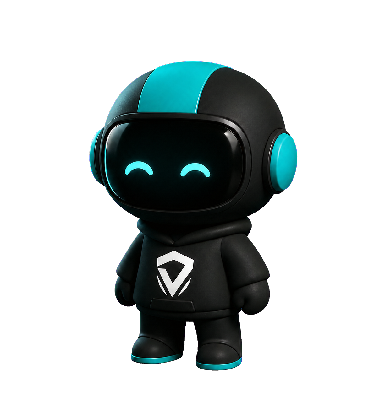 Бирюзово-чёрный робот — маскот Vex VPN